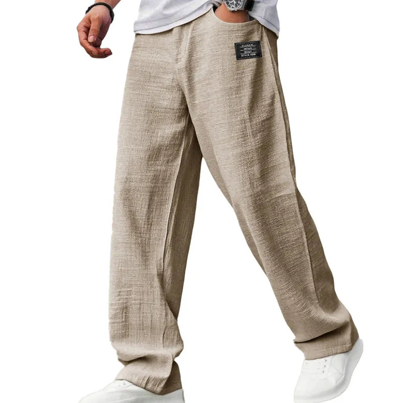 💕LAST DAY SALE 50% OFF!!💕Men's Cotton Linen Blend Relaxed Wide Leg Pants, Breathable Lightweight Casual Trousers for Daily Travel Vacation
