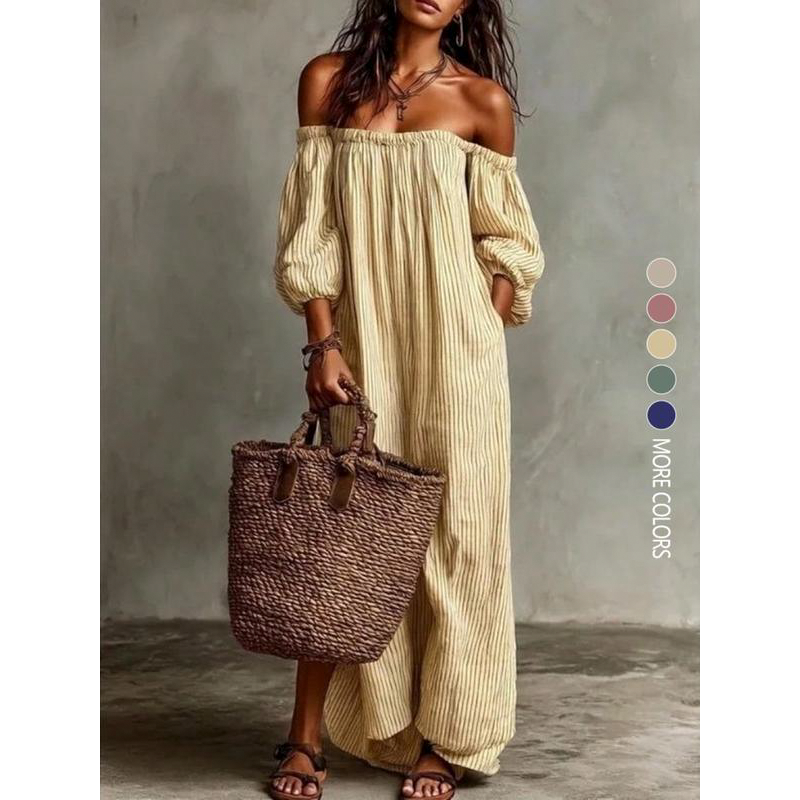 π LIMITED TIME 50% OFF! π Women's Off-Shoulder Maxi Dress β Lantern Sleeves, Relaxed Fit & Side Pockets πΈ