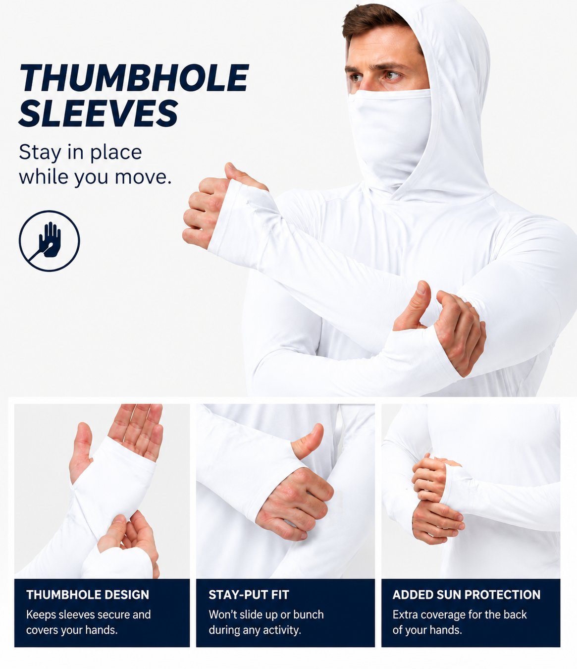 Men's UPF 50+ Long-Sleeve Sun-Ice Silk Protection Hoodie (with Sleeve Pocket and Face Mask)