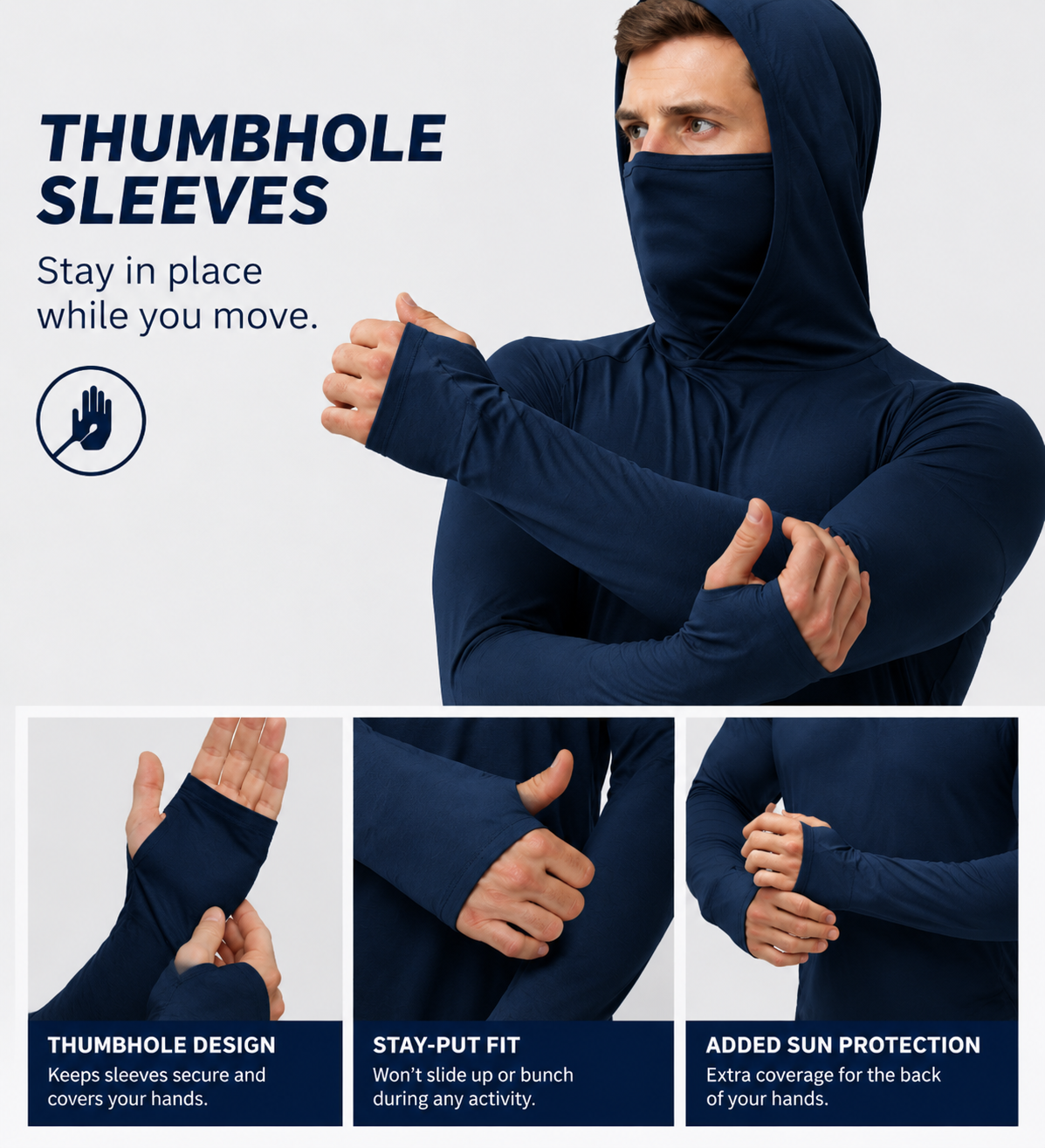 Men's UPF 50+ Long-Sleeve Sun-Ice Silk Protection Hoodie (with Sleeve Pocket and Face Mask)
