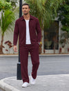 Men's Textured Two Piece Set - Zip Jacket & Pants Smart Casual Outfit