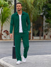 Men's Textured Two Piece Set - Zip Jacket & Pants Smart Casual Outfit