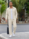 Men's Textured Two Piece Set - Zip Jacket & Pants Smart Casual Outfit