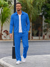 Men's Textured Two Piece Set - Zip Jacket & Pants Smart Casual Outfit