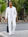 Men's Textured Two Piece Set - Zip Jacket & Pants Smart Casual Outfit