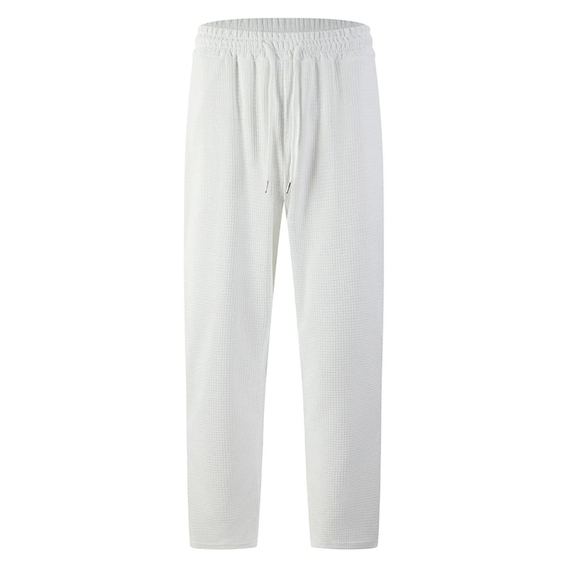 Men’s Waffle-Knit Drawstring Straight-Leg Pants