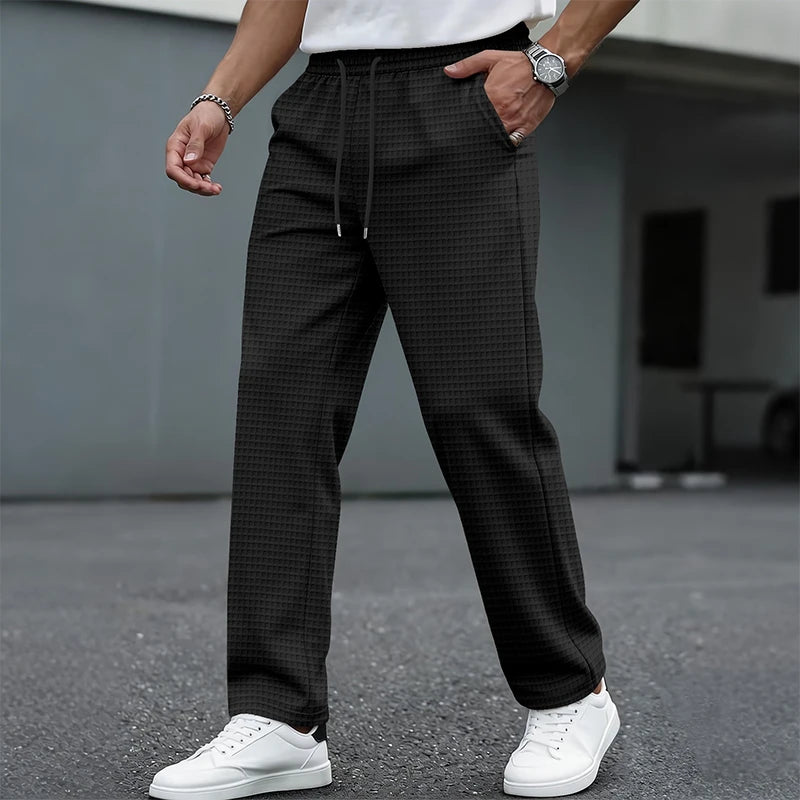 Men’s Waffle-Knit Drawstring Straight-Leg Pants