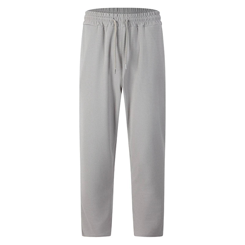 Men’s Waffle-Knit Drawstring Straight-Leg Pants