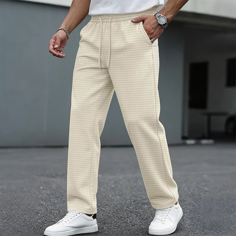 Men’s Waffle-Knit Drawstring Straight-Leg Pants