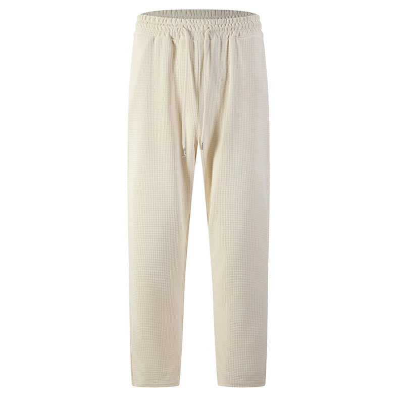 Men’s Waffle-Knit Drawstring Straight-Leg Pants