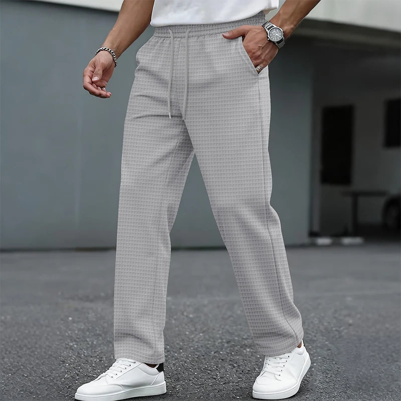 Men’s Waffle-Knit Drawstring Straight-Leg Pants