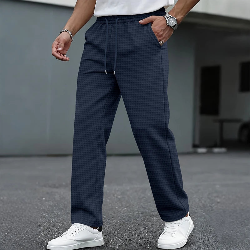 Men’s Waffle-Knit Drawstring Straight-Leg Pants