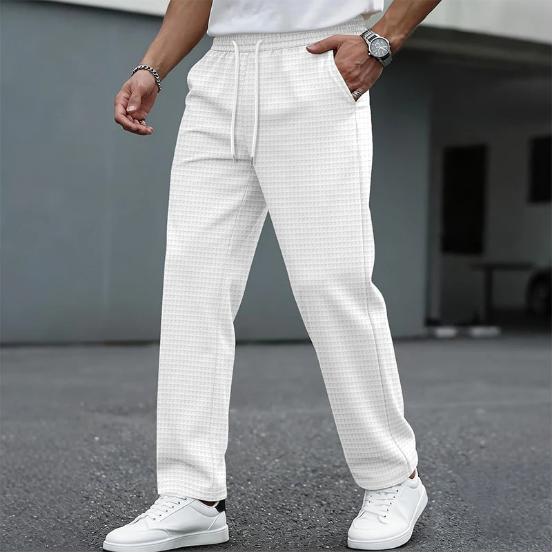 Men’s Waffle-Knit Drawstring Straight-Leg Pants