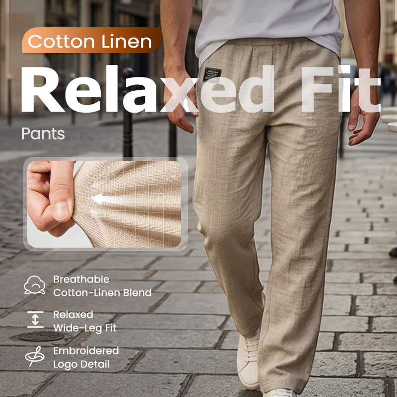 💕LAST DAY SALE 50% OFF!!💕Men's Cotton Linen Blend Relaxed Wide Leg Pants, Breathable Lightweight Casual Trousers for Daily Travel Vacation