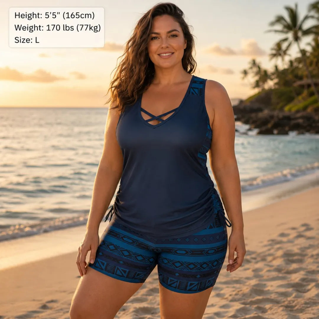 ⏰LAST DAY 50% OFF - Miraclesuit Women's Tummy Control Tankini Set with Built-In Bra – Flattering Boho Swimwear with Shorts🔥