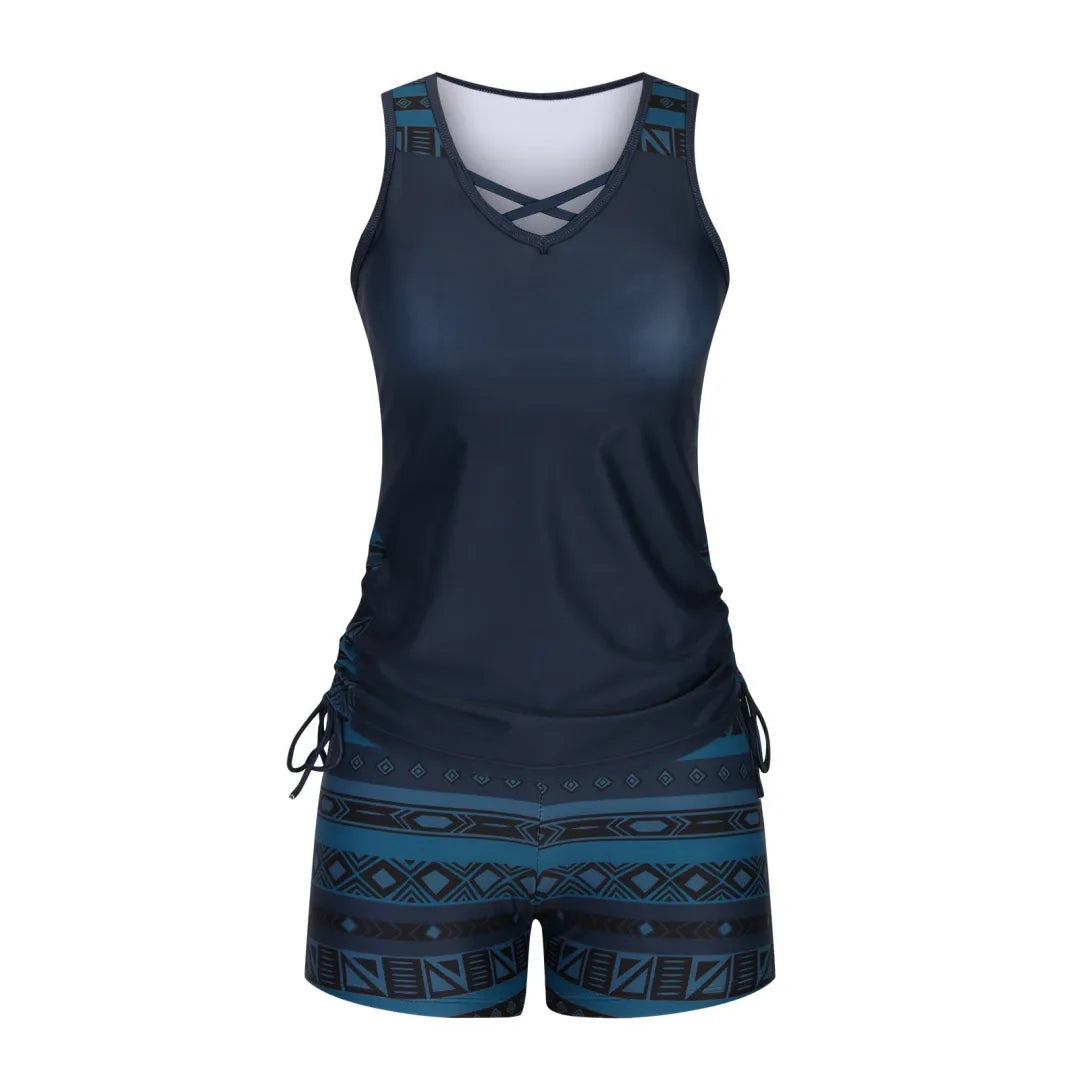 ⏰LAST DAY 50% OFF - Miraclesuit Women's Tummy Control Tankini Set with Built-In Bra – Flattering Boho Swimwear with Shorts🔥