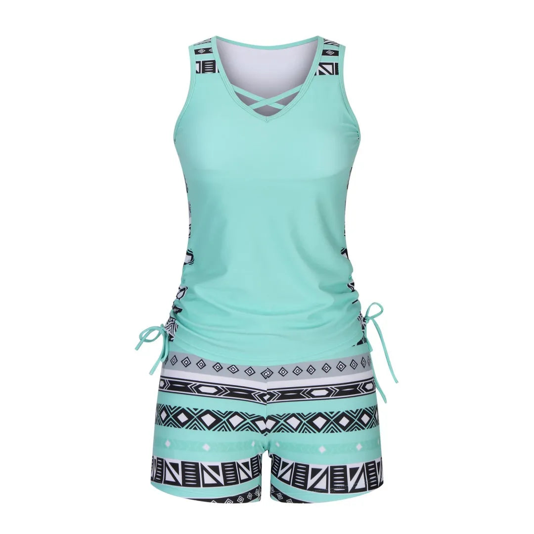 ⏰LAST DAY 50% OFF - Miraclesuit Women's Tummy Control Tankini Set with Built-In Bra – Flattering Boho Swimwear with Shorts🔥
