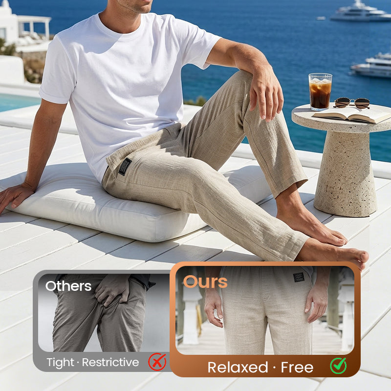 💕LAST DAY SALE 50% OFF!!💕Men's Cotton Linen Blend Relaxed Wide Leg Pants, Breathable Lightweight Casual Trousers for Daily Travel Vacation