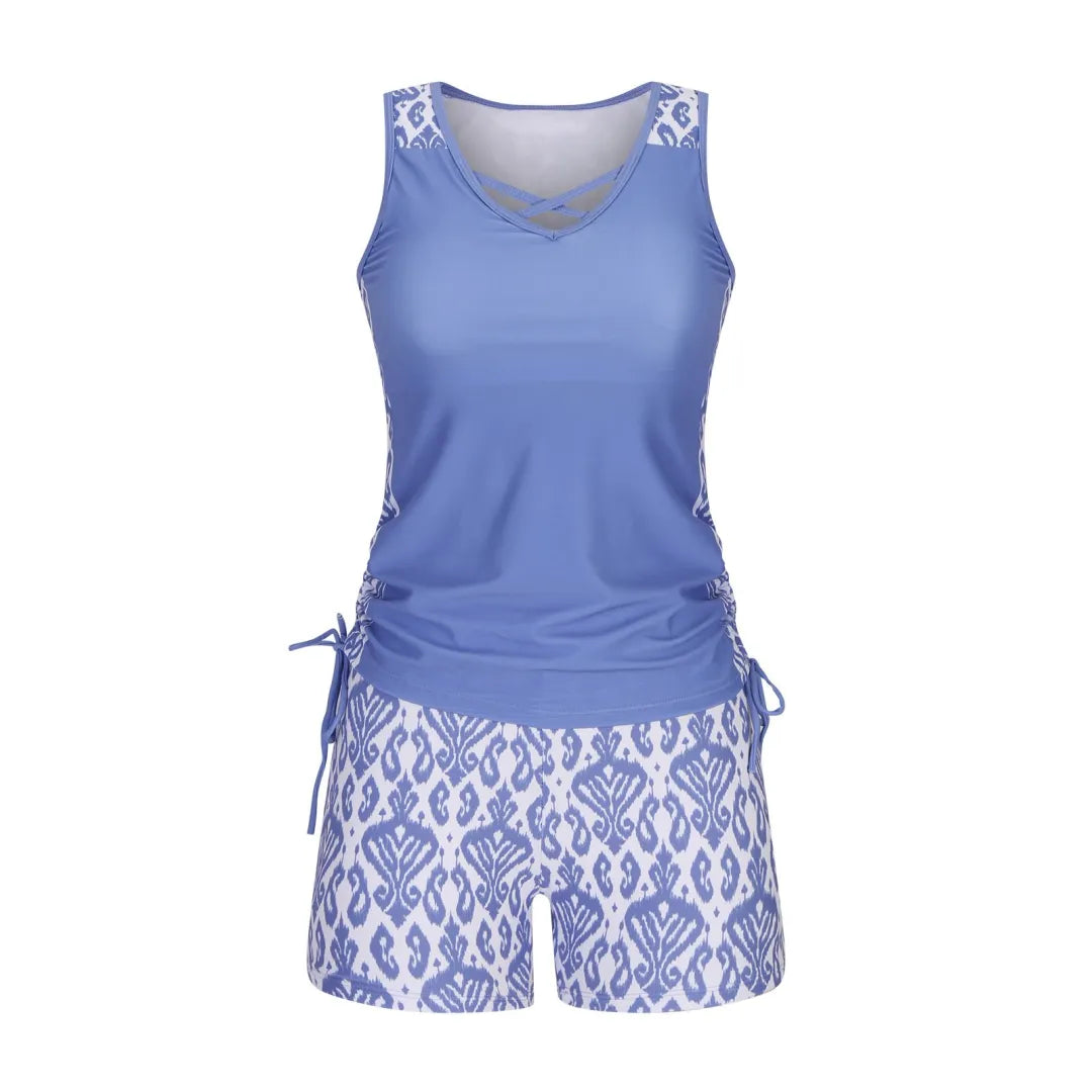 ⏰LAST DAY 50% OFF - Miraclesuit Women's Tummy Control Tankini Set with Built-In Bra – Flattering Boho Swimwear with Shorts🔥