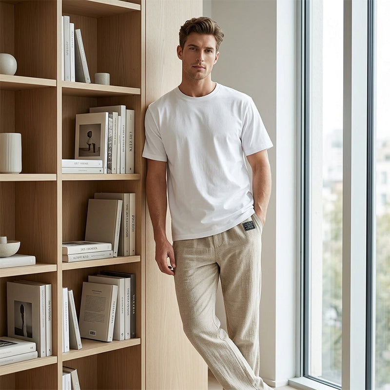 💕LAST DAY SALE 50% OFF!!💕Men's Cotton Linen Blend Relaxed Wide Leg Pants, Breathable Lightweight Casual Trousers for Daily Travel Vacation