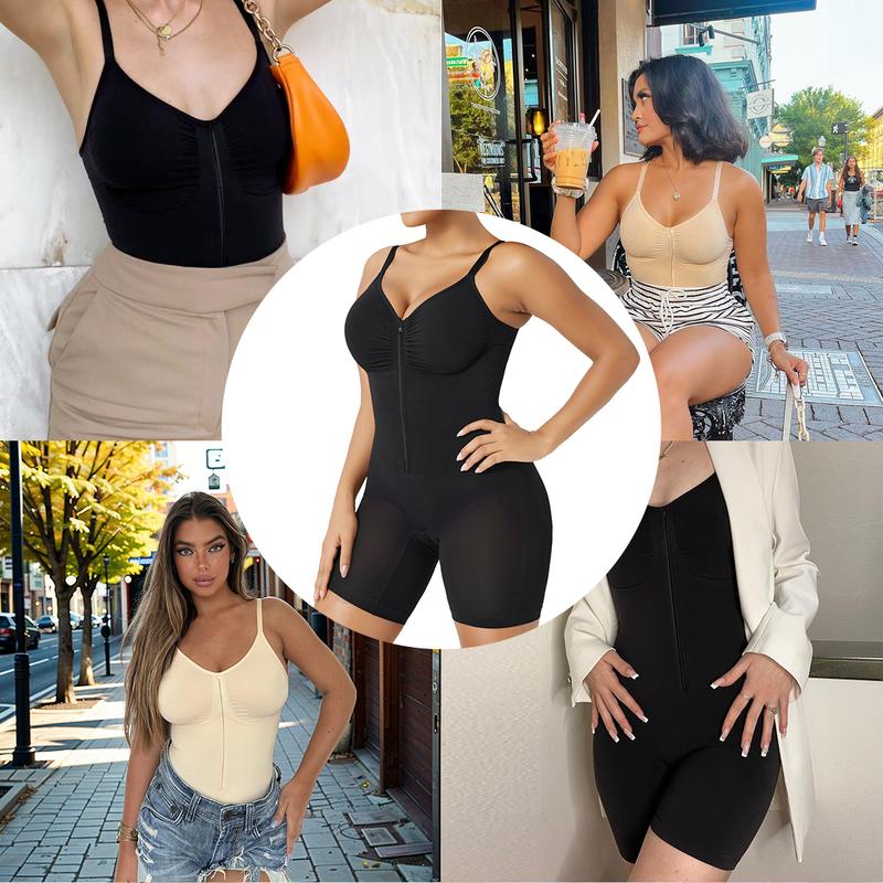 Women's Sleeveless Full‑Coverage Bodysuit, Hook‑and‑Front Closure Shapewear With Lace Trim