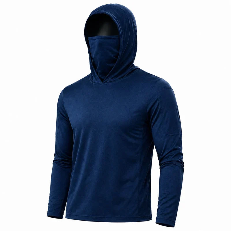 Men's UPF 50+ Long-Sleeve Sun-Ice Silk Protection Hoodie (with Sleeve Pocket and Face Mask)