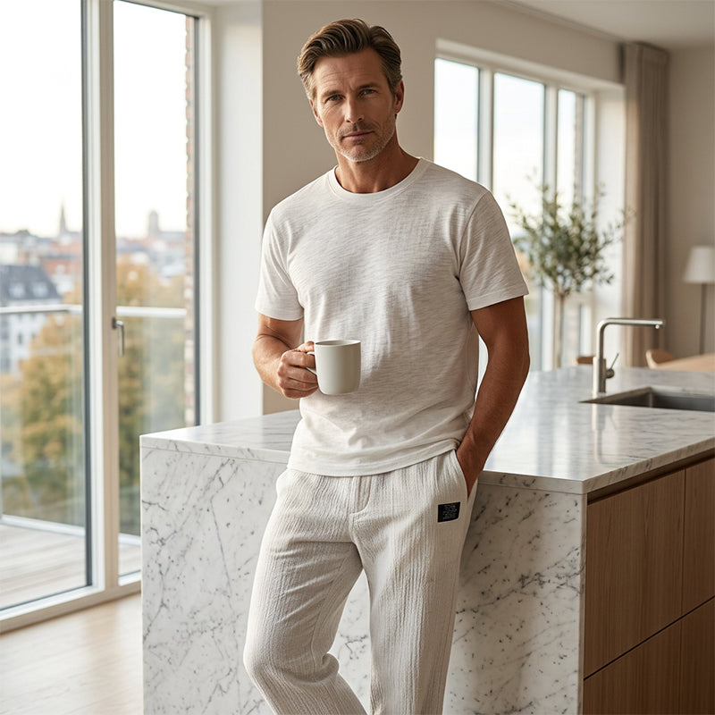 💕LAST DAY SALE 50% OFF!!💕Men's Cotton Linen Blend Relaxed Wide Leg Pants, Breathable Lightweight Casual Trousers for Daily Travel Vacation