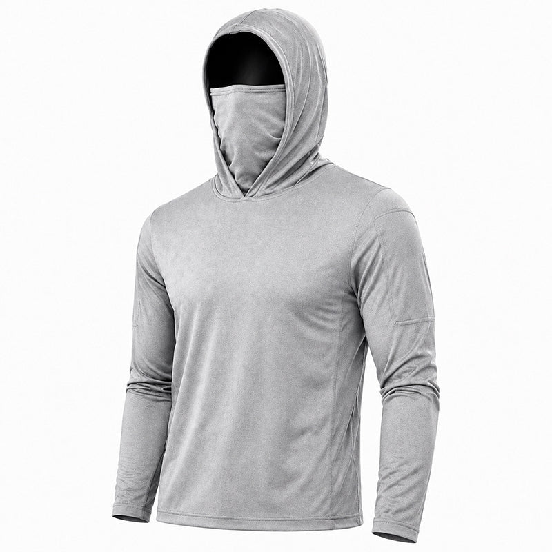Men's UPF 50+ Long-Sleeve Sun-Ice Silk Protection Hoodie (with Sleeve Pocket and Face Mask)