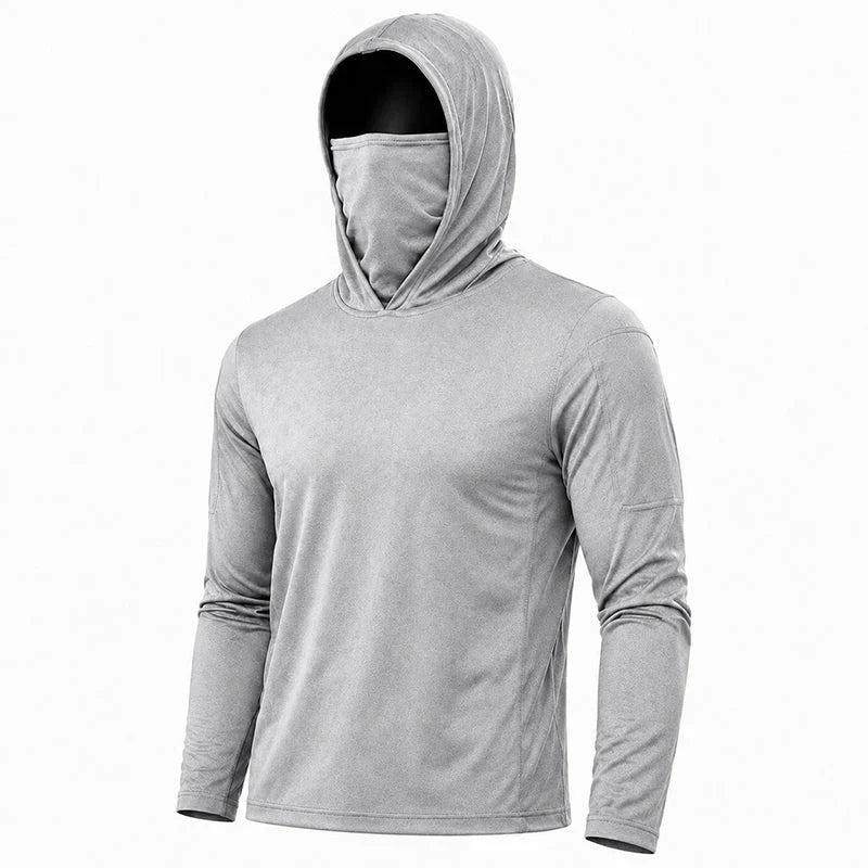 Men's UPF 50+ Long-Sleeve Sun-Ice Silk Protection Hoodie (with Sleeve Pocket and Face Mask)