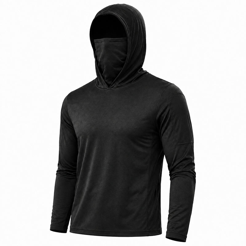 Men's UPF 50+ Long-Sleeve Sun-Ice Silk Protection Hoodie (with Sleeve Pocket and Face Mask)