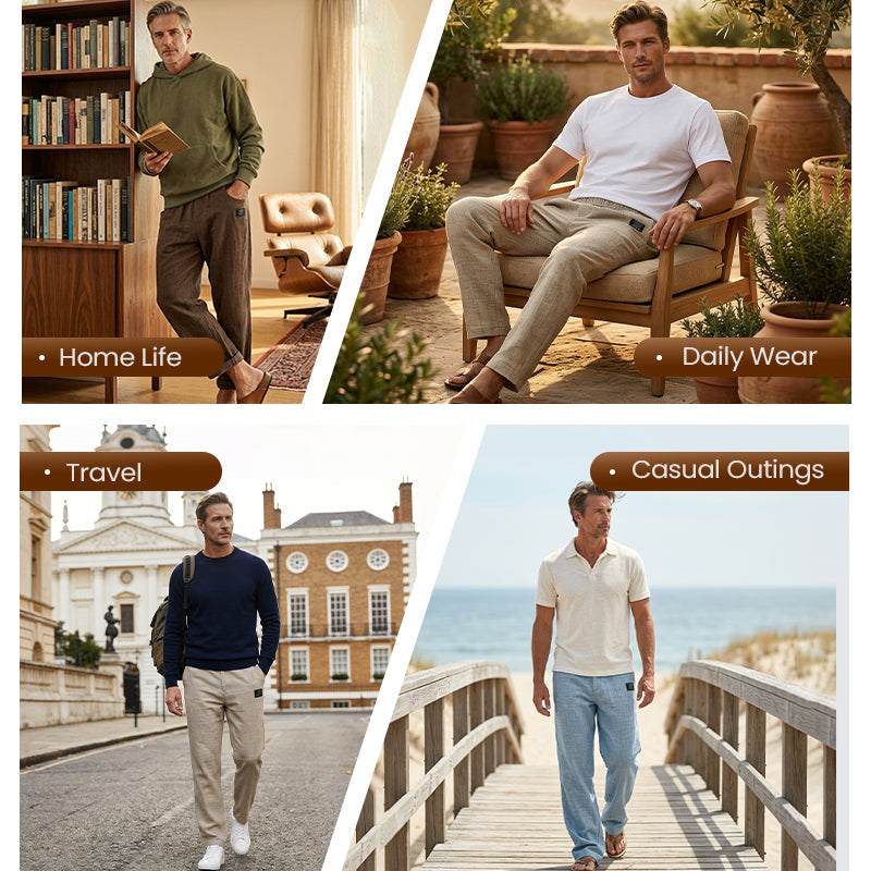 💕LAST DAY SALE 50% OFF!!💕Men's Cotton Linen Blend Relaxed Wide Leg Pants, Breathable Lightweight Casual Trousers for Daily Travel Vacation