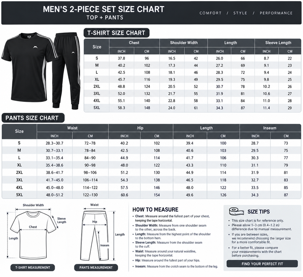 Men’s Casual Two-Piece Set – Short-Sleeve Top & Joggers