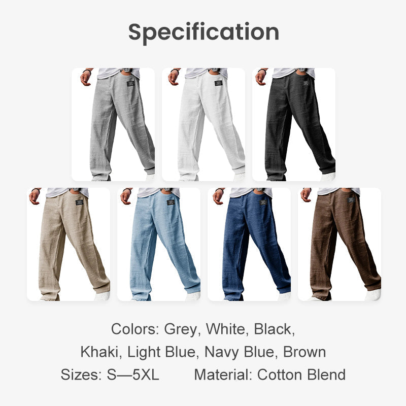💕LAST DAY SALE 50% OFF!!💕Men's Cotton Linen Blend Relaxed Wide Leg Pants, Breathable Lightweight Casual Trousers for Daily Travel Vacation