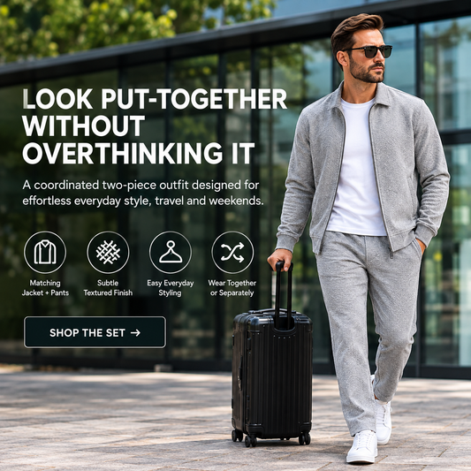 Men's Textured Two-Piece Set – Zip-Up Jacket & Matching Pants