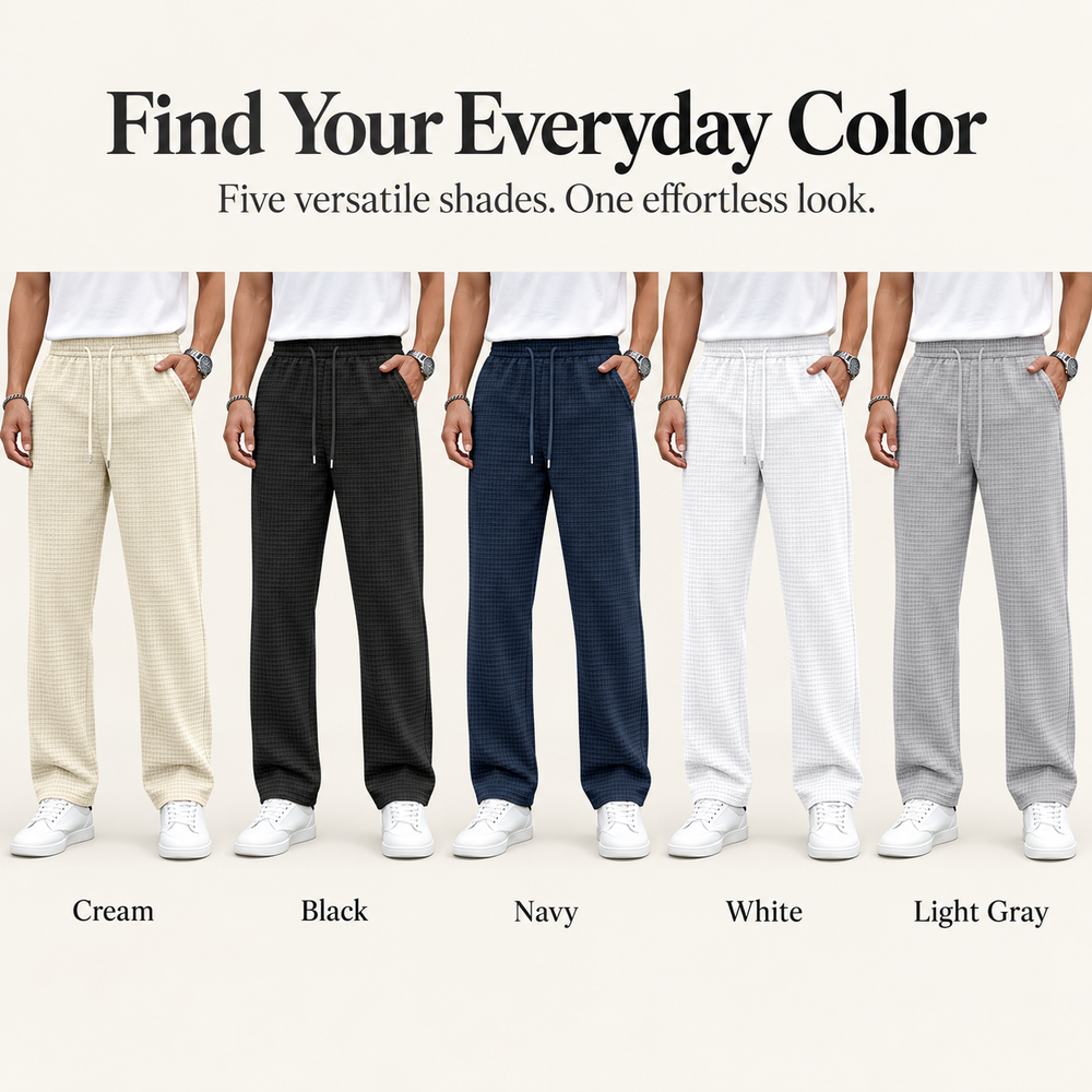 Men’s Waffle-Knit Drawstring Straight-Leg Pants