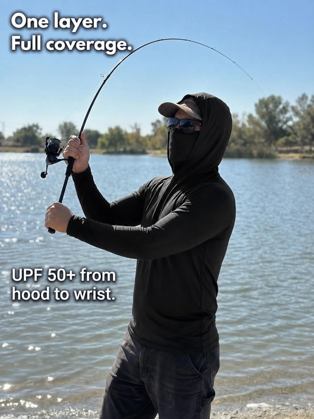 Men's UPF 50+ Long-Sleeve Sun-Ice Silk Protection Hoodie (with Sleeve Pocket and Face Mask)