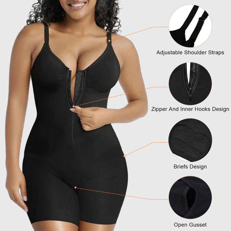 Women's Sleeveless Full‑Coverage Bodysuit, Hook‑and‑Front Closure Shapewear With Lace Trim