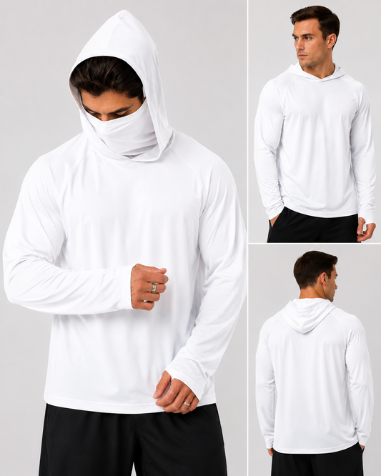 Men's UPF 50+ Long-Sleeve Sun-Ice Silk Protection Hoodie (with Sleeve Pocket and Face Mask)
