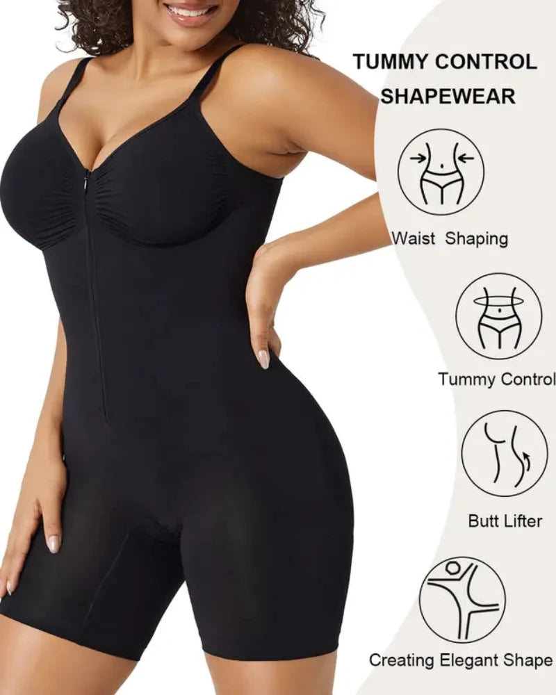Women's Sleeveless Full‑Coverage Bodysuit, Hook‑and‑Front Closure Shapewear With Lace Trim