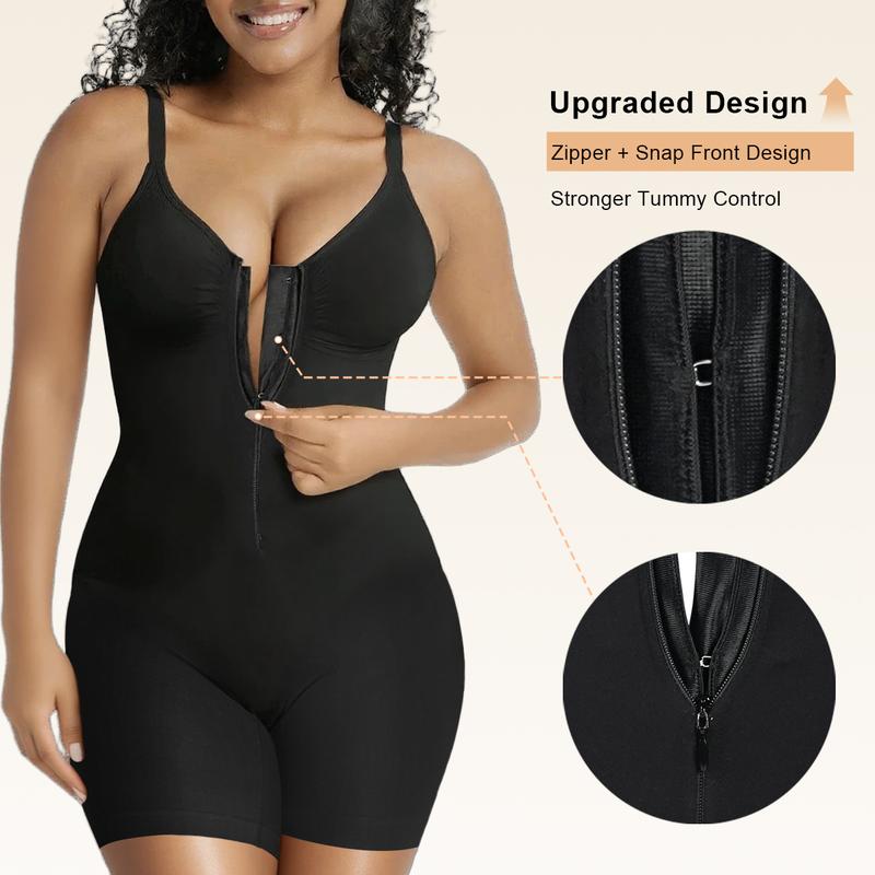 Women's Sleeveless Full‑Coverage Bodysuit, Hook‑and‑Front Closure Shapewear With Lace Trim
