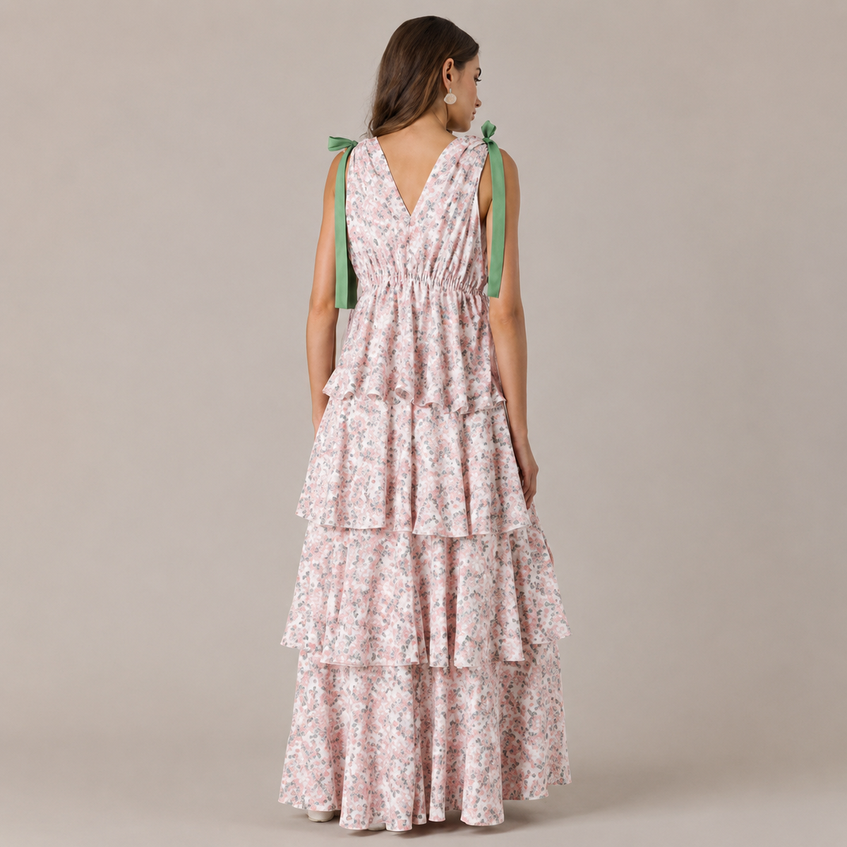 Women’s Boho Floral Tie-Shoulder Tiered Maxi Dress