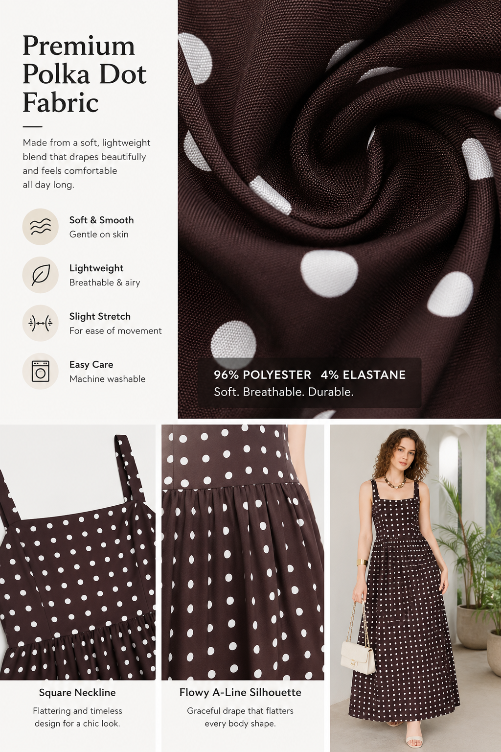 Square Neck Sleeveless Polka Dot Maxi Dress, High Waist A-Line Flowy Long Dress for Mature Women Over 50 Summer Casual Vacation Outfit