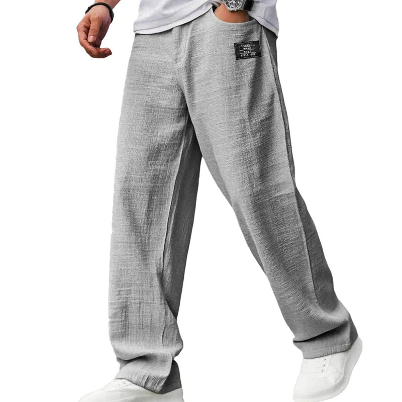 💕LAST DAY SALE 50% OFF!!💕Men's Cotton Linen Blend Relaxed Wide Leg Pants, Breathable Lightweight Casual Trousers for Daily Travel Vacation