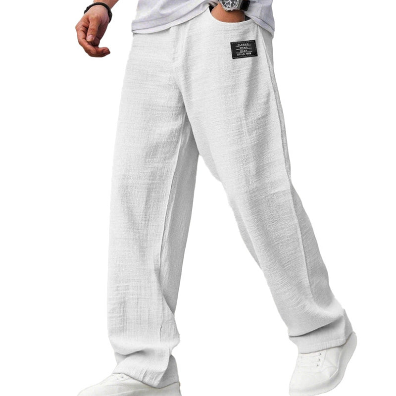 💕LAST DAY SALE 50% OFF!!💕Men's Cotton Linen Blend Relaxed Wide Leg Pants, Breathable Lightweight Casual Trousers for Daily Travel Vacation