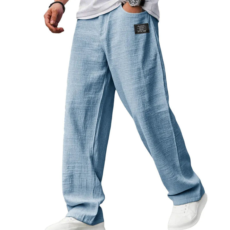 💕LAST DAY SALE 50% OFF!!💕Men's Cotton Linen Blend Relaxed Wide Leg Pants, Breathable Lightweight Casual Trousers for Daily Travel Vacation