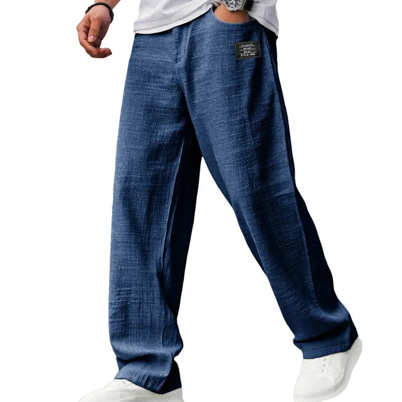 💕LAST DAY SALE 50% OFF!!💕Men's Cotton Linen Blend Relaxed Wide Leg Pants, Breathable Lightweight Casual Trousers for Daily Travel Vacation