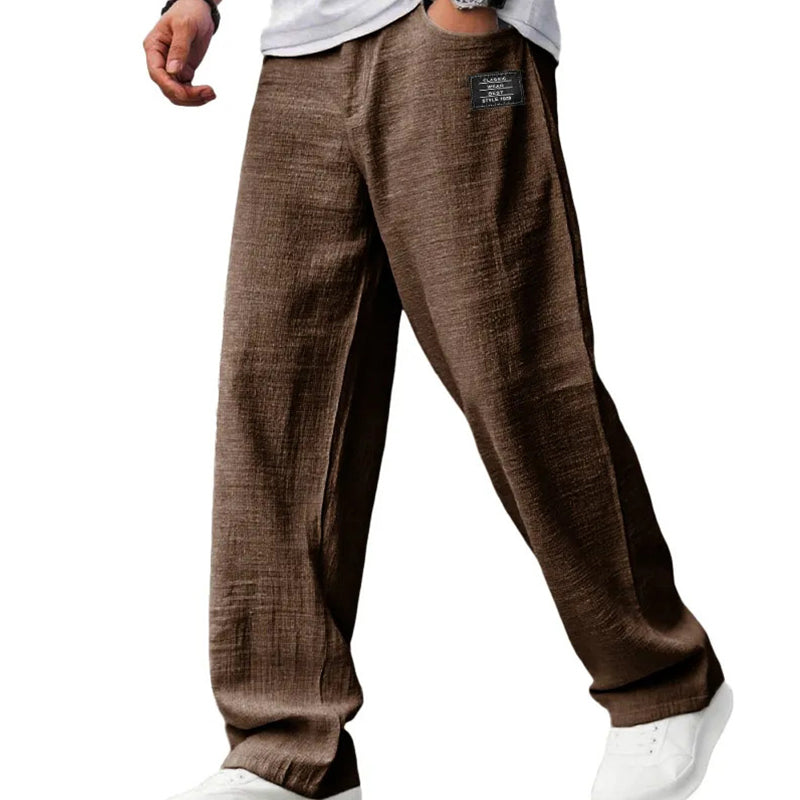 💕LAST DAY SALE 50% OFF!!💕Men's Cotton Linen Blend Relaxed Wide Leg Pants, Breathable Lightweight Casual Trousers for Daily Travel Vacation