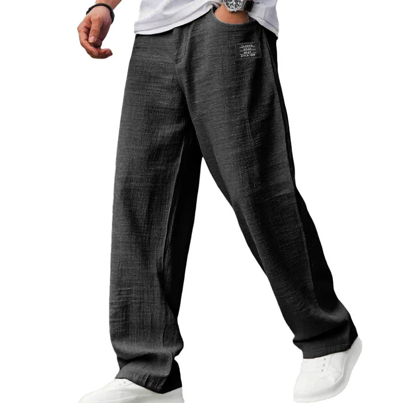 💕LAST DAY SALE 50% OFF!!💕Men's Cotton Linen Blend Relaxed Wide Leg Pants, Breathable Lightweight Casual Trousers for Daily Travel Vacation