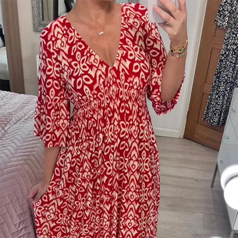 2026 V-neck Floral Seaside Holiday Dress